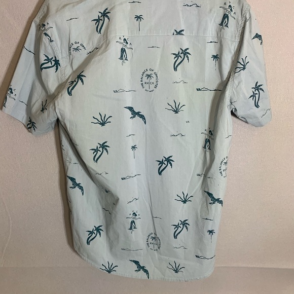 RVCA Shirt Men L Blue Hawaiian Hula Hands Button Down Short Sleeve Regular Fit - Picture 3 of 3